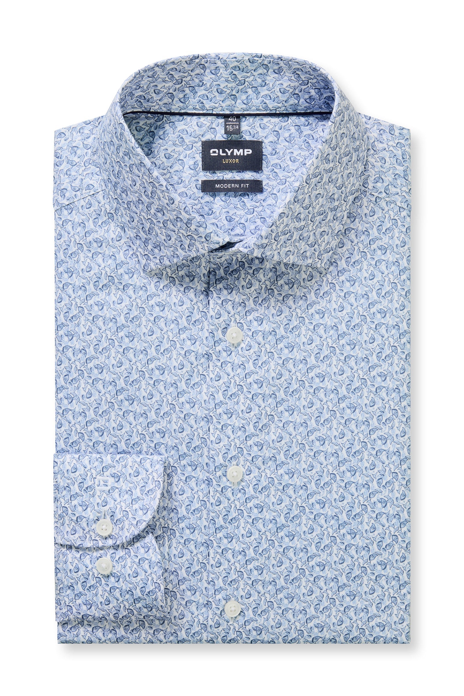 Olymp Luxor Modern Fit Mini Fish Print Shirt - Blue