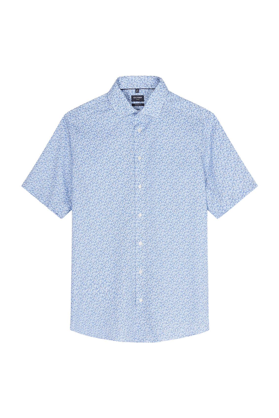 Olymp Luxor Modern Fit Mini Fish Print Short Sleeve Shirt - Blue