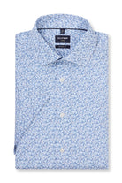 Olymp Luxor Modern Fit Mini Fish Print Short Sleeve Shirt - Blue