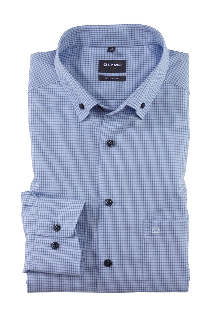 Olymp Luxor Modern Fit Neat Check Button-Down Shirt - Blue