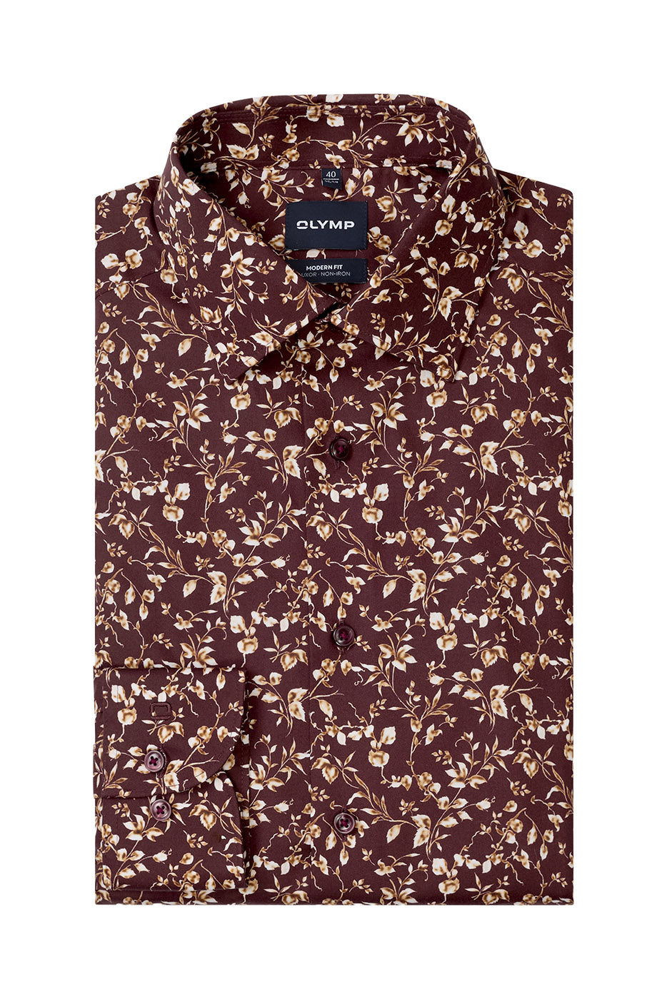 Olymp Luxor Modern Fit Neat Floral Print Shirt - Bordeaux