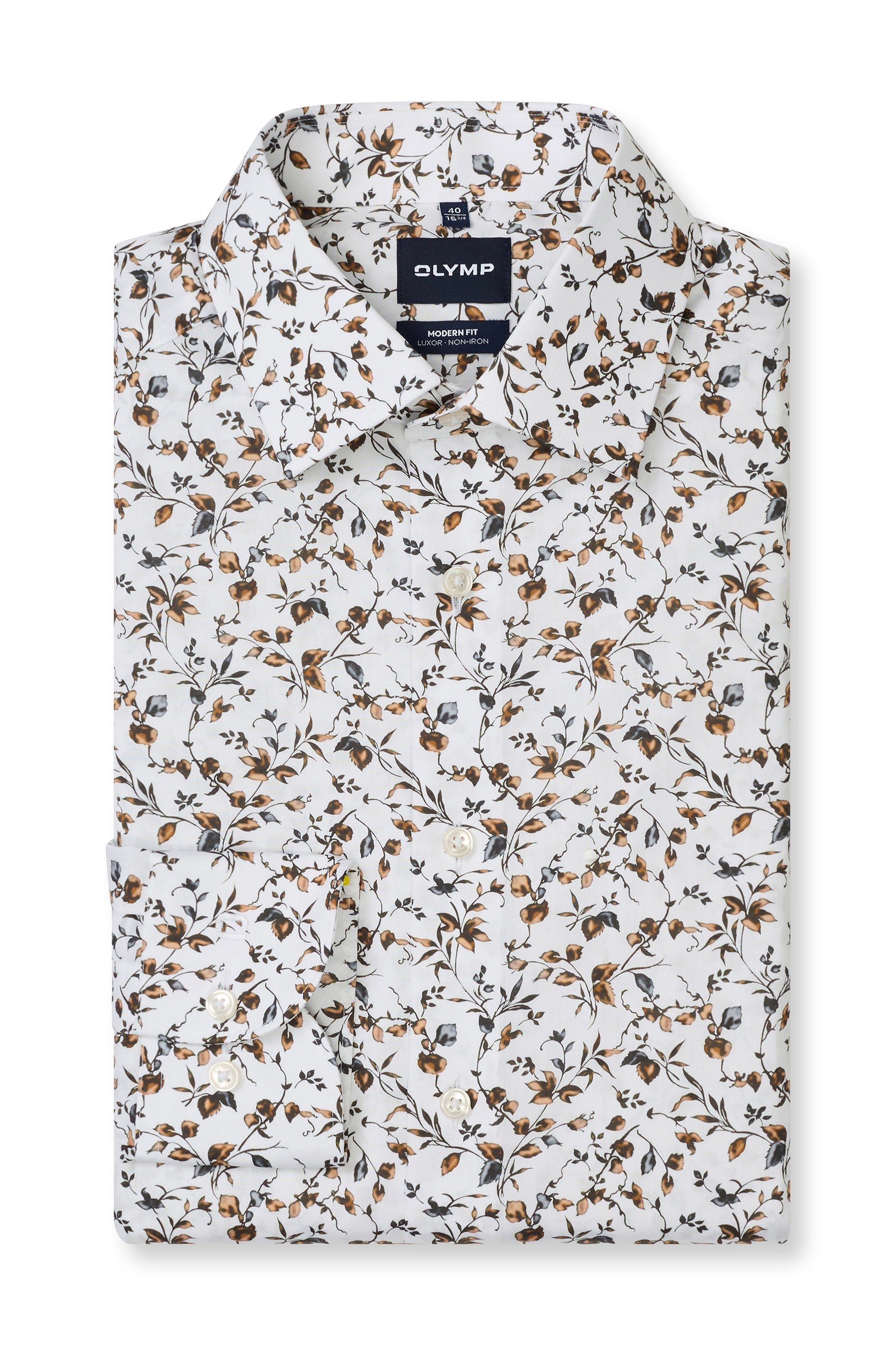 Olymp Luxor Modern Fit Neat Floral Print Shirt - White