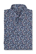 Olymp Luxor Modern Fit Neat Floral Short Sleeve Shirt - Navy