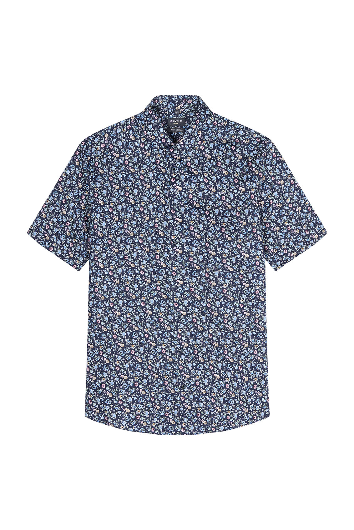 Olymp Luxor Modern Fit Neat Floral Short Sleeve Shirt - Navy