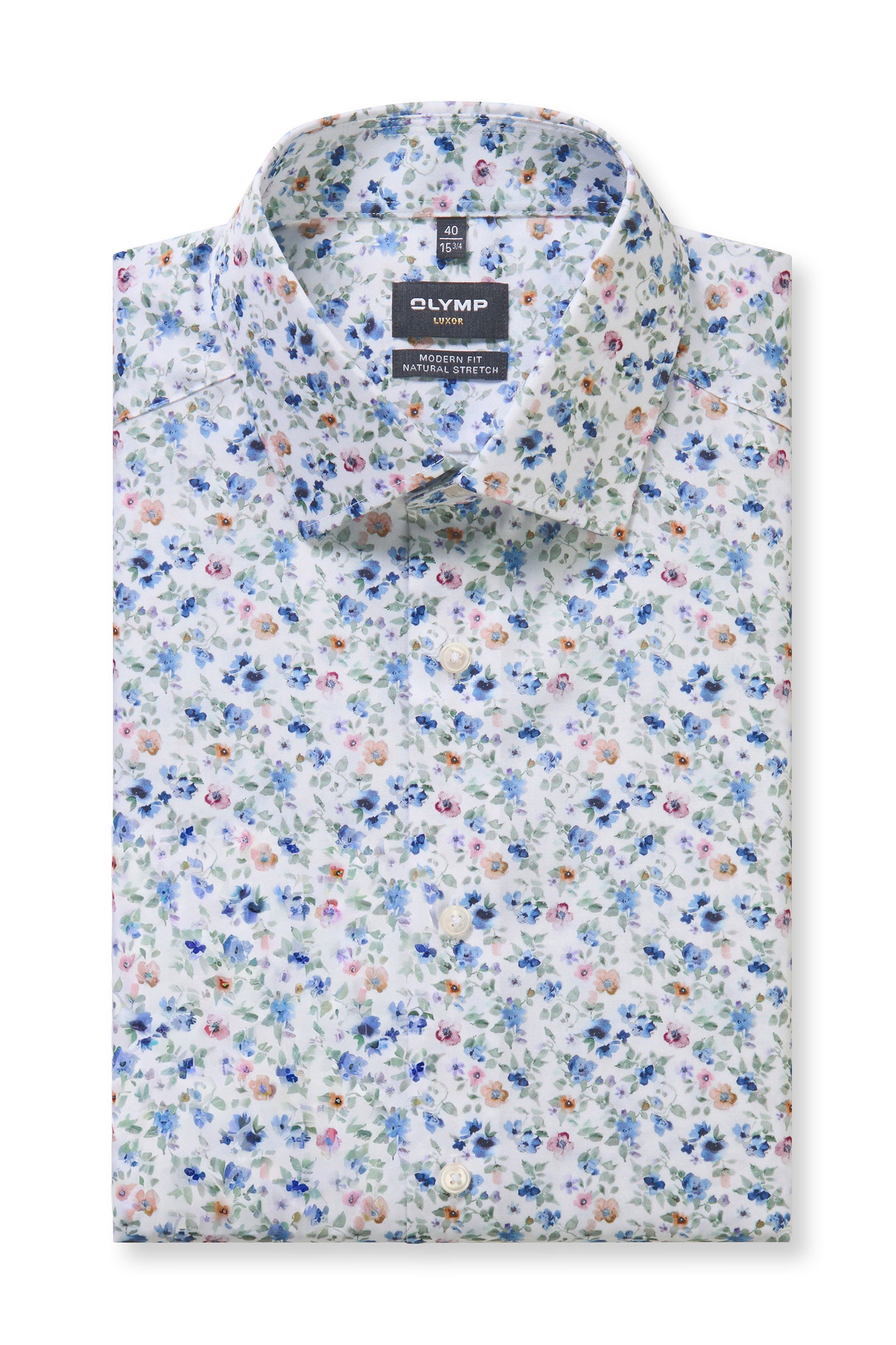 Olymp Luxor Modern Fit Neat Floral Short Sleeve Shirt - White