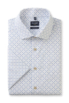 Olymp Luxor Modern Fit Neat Print Short Sleeve Shirt - White/Blue
