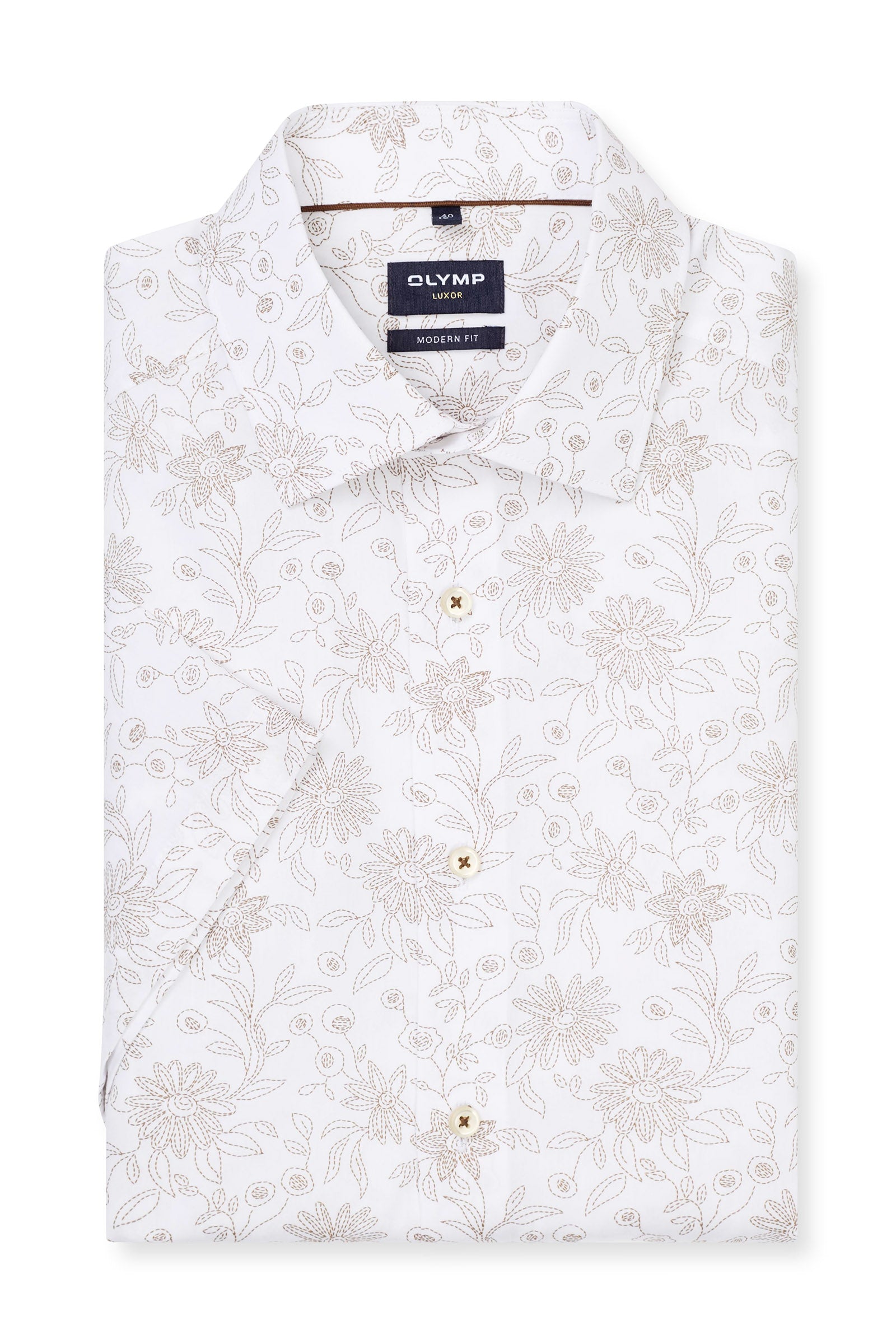Olymp Luxor Modern Fit Outline Floral Shirt - White