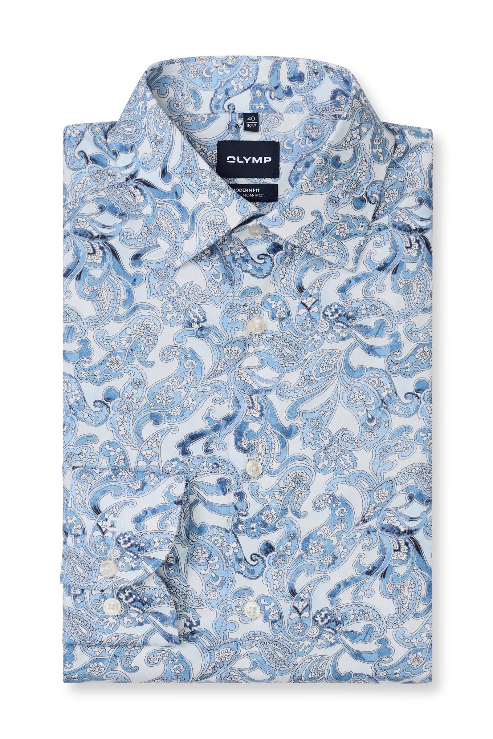 Olymp Luxor Modern Fit Paisley Print Shirt - Sky