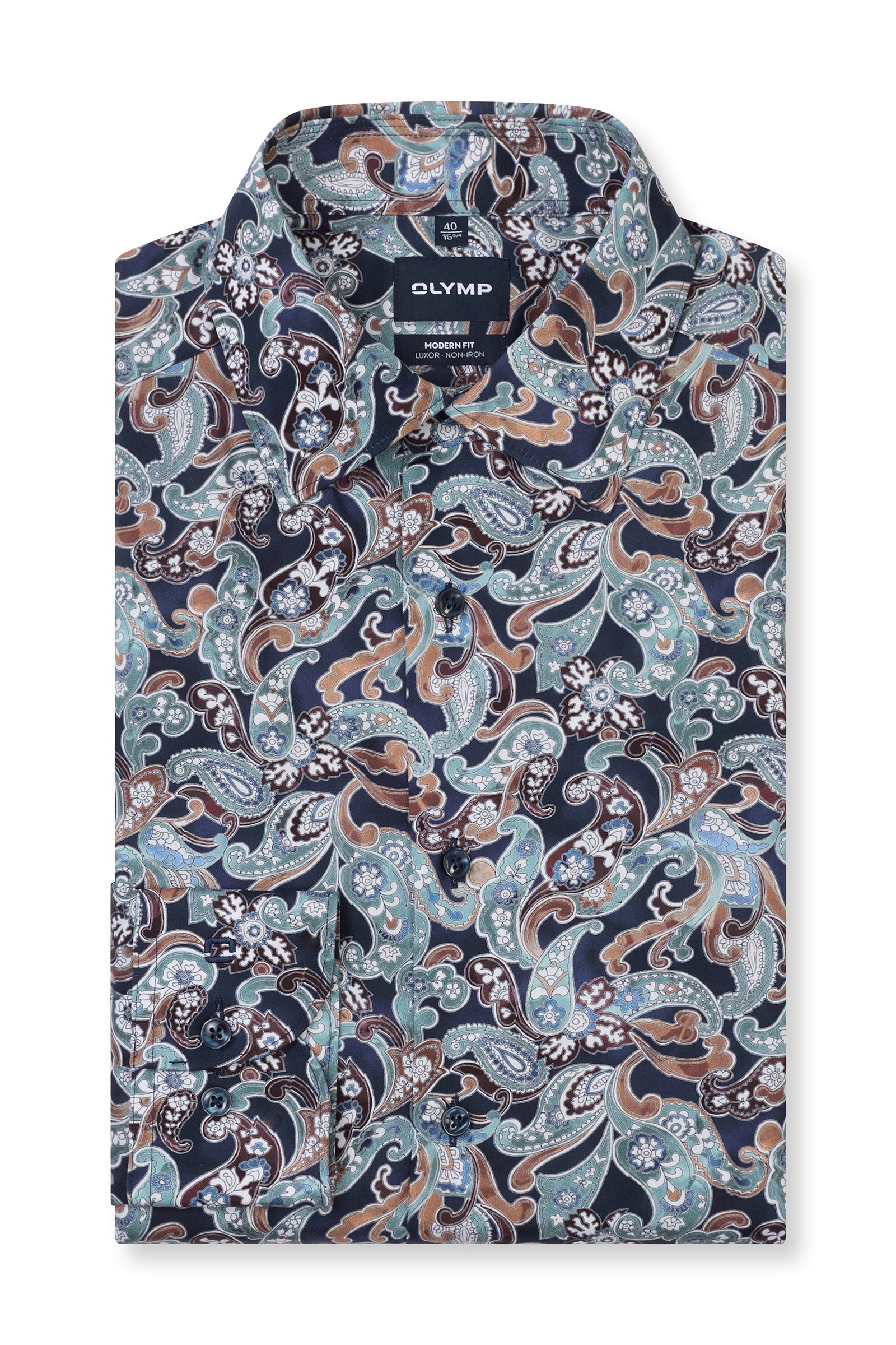 Olymp Luxor Modern Fit Paisley Print Shirt - Teal