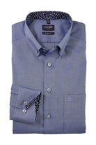 Olymp Luxor Modern Fit Plain Button-Down Shirt with Trim - Smoke Blue