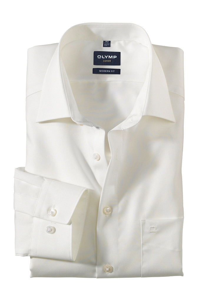 Olymp Luxor Modern Fit Plain Long Sleeve Shirt - Cream