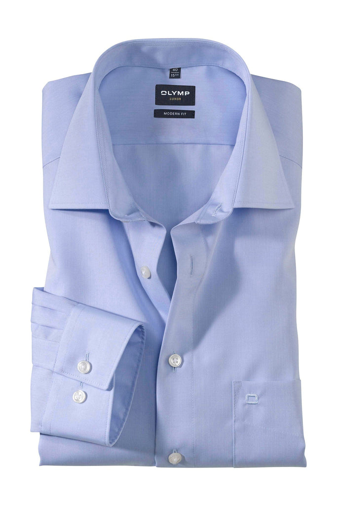 Olymp Luxor Modern Fit Plain Long Sleeve Shirt - Pale Blue