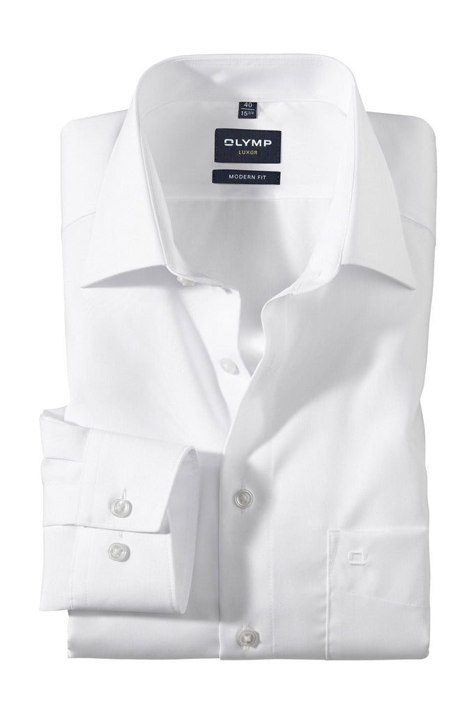 Olymp Luxor Modern Fit Plain Long Sleeve Shirt - White