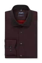 Olymp Luxor Modern Fit Plain Satin No Pocket Shirt - Bordeaux