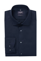 Olymp Luxor Modern Fit Plain Satin No Pocket Shirt - Navy