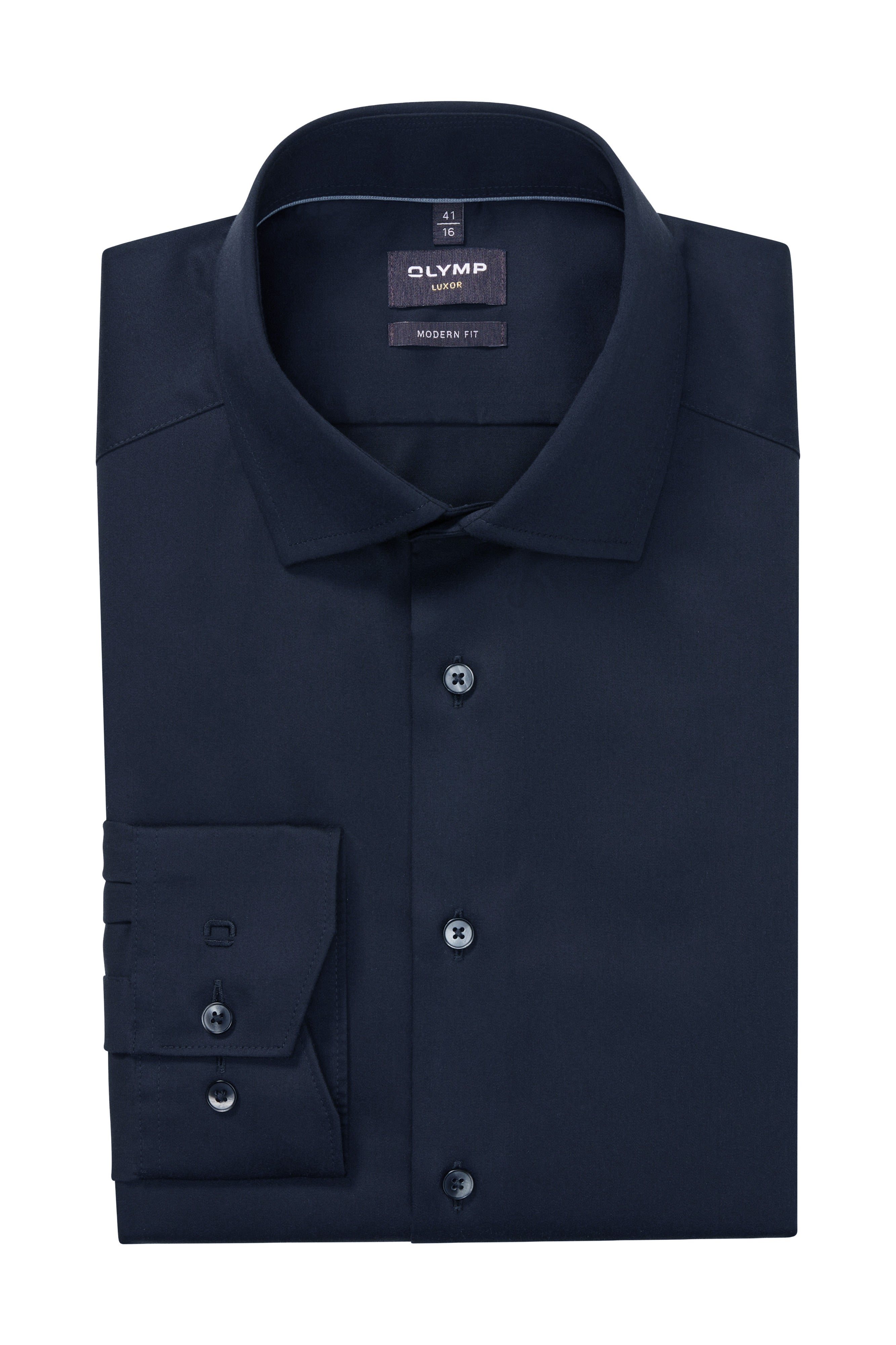 Olymp Luxor Modern Fit Plain Satin No Pocket Shirt - Navy