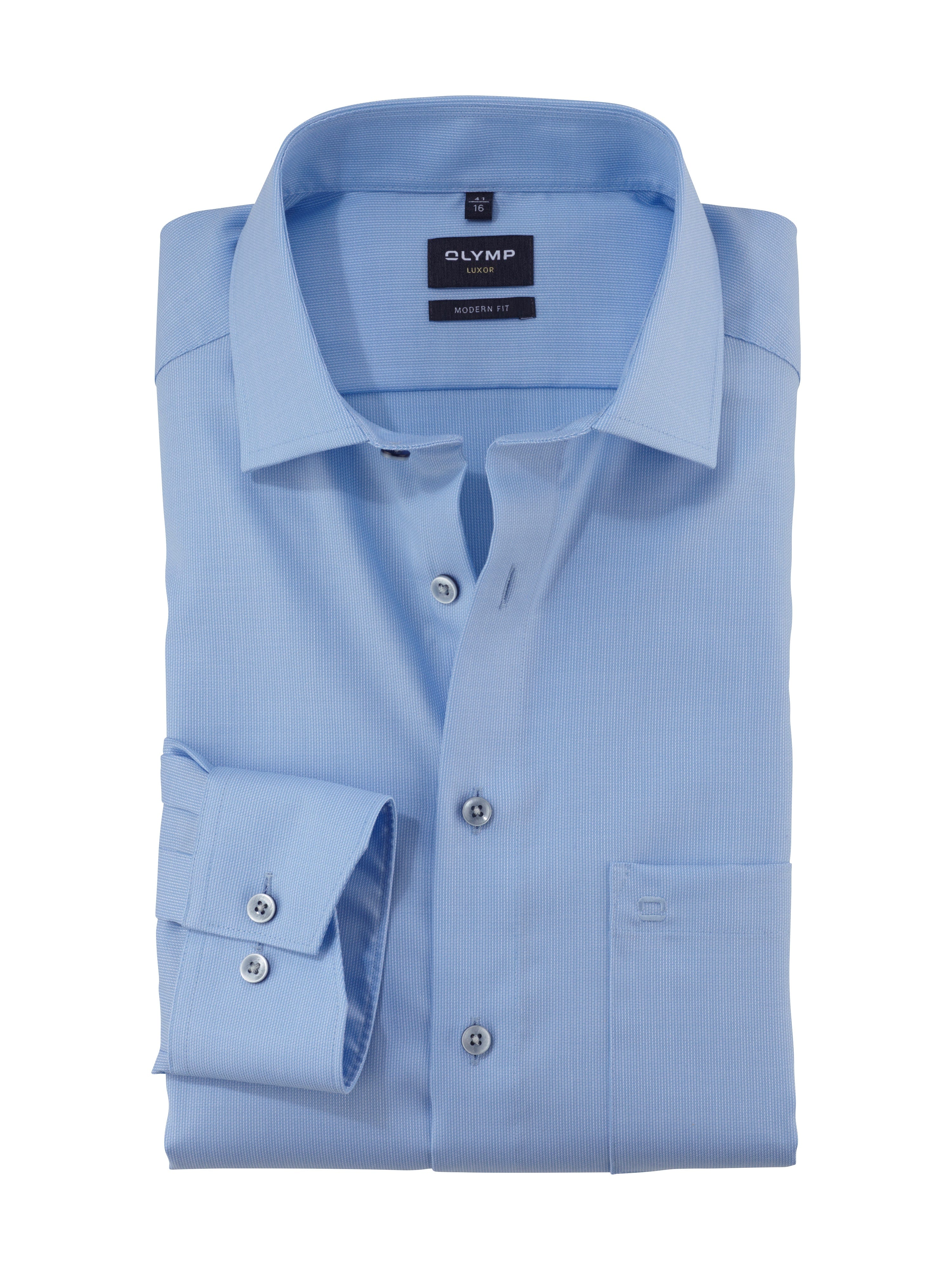 Olymp Luxor Modern Fit Plain Shirt - Blue