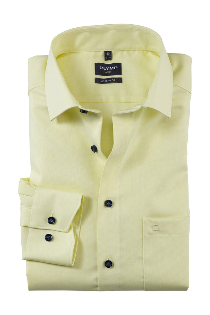 Olymp Luxor Modern Fit Plain Shirt - Lemon
