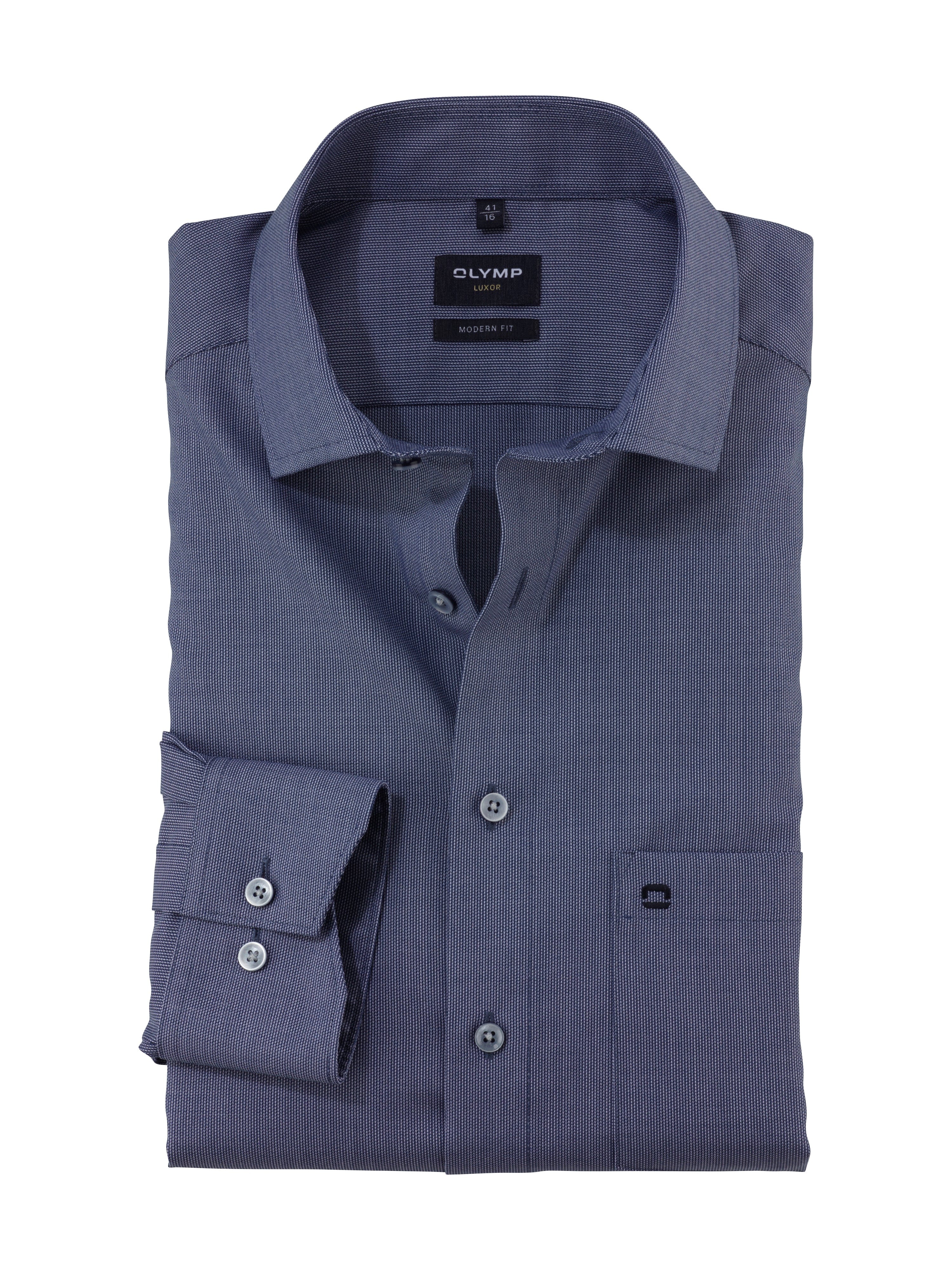 Olymp Luxor Modern Fit Plain Shirt - Marine