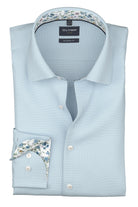 Olymp Luxor Modern Fit Plain Shirt with Floral Trim - Light Blue