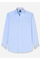 Olymp Luxor Modern Fit Plain Shirt with Floral Trim - Light Blue
