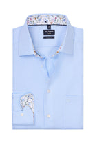 Olymp Luxor Modern Fit Plain Shirt with Floral Trim - Light Blue