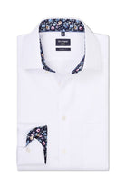 Olymp Luxor Modern Fit Plain Shirt with Floral Trim - White