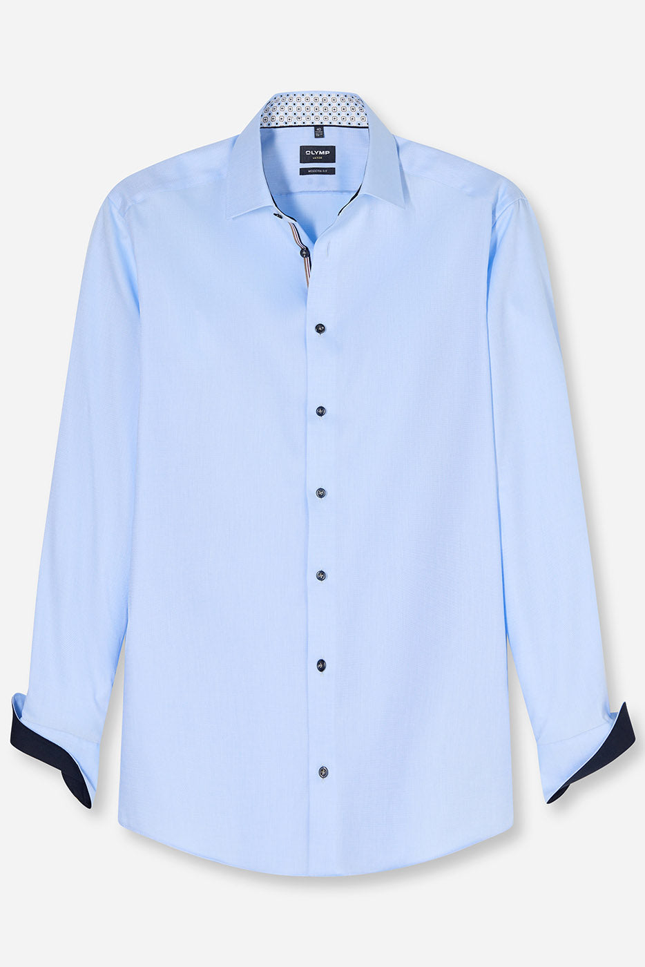 Olymp Luxor Modern Fit Plain Shirt with Geo Trim - Light Blue