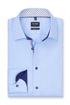 Olymp Luxor Modern Fit Plain Shirt with Geo Trim - Light Blue