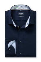Olymp Luxor Modern Fit Plain Shirt with Geo Trim - Navy