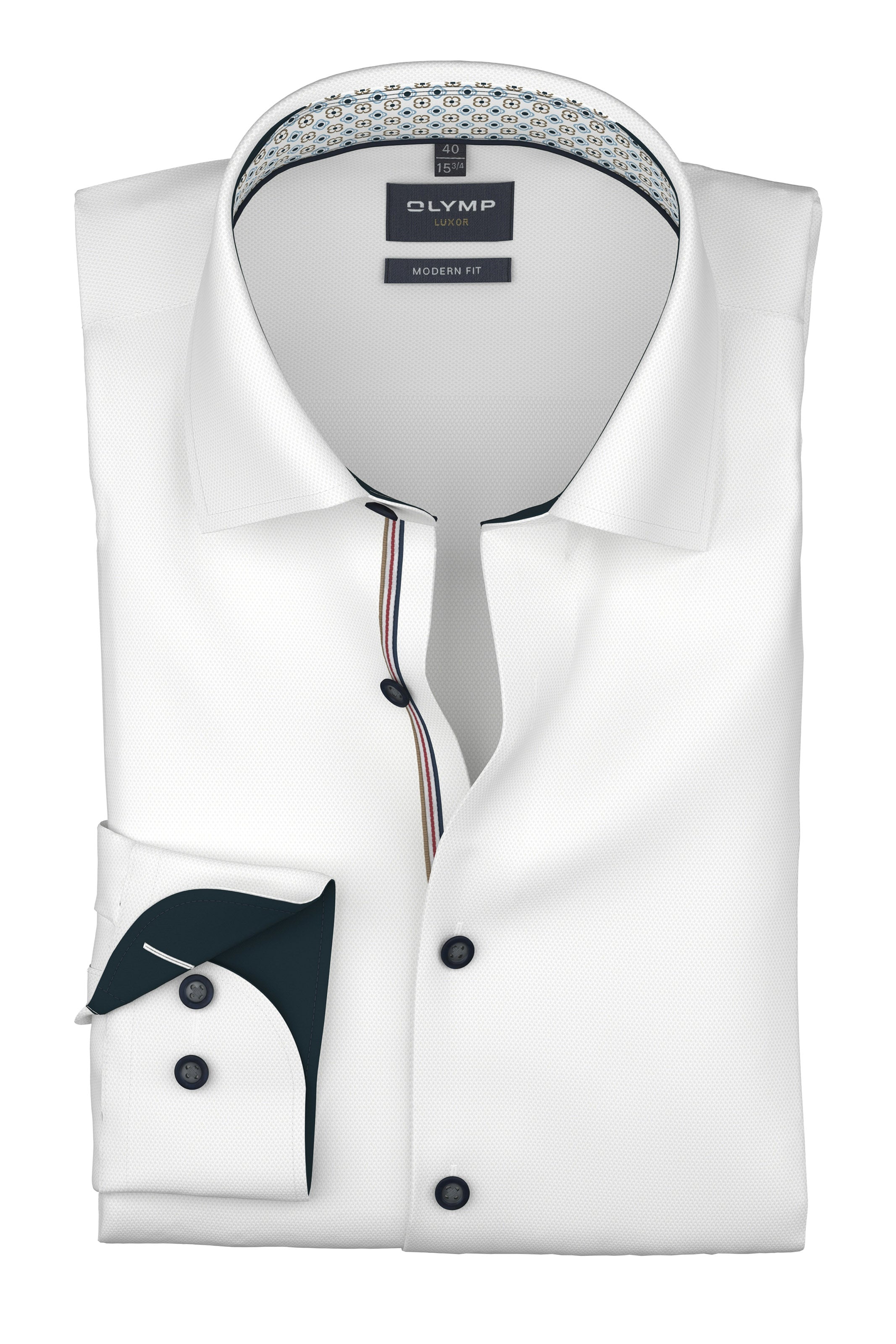 Olymp Luxor Modern Fit Plain Shirt with Geo Trim - White