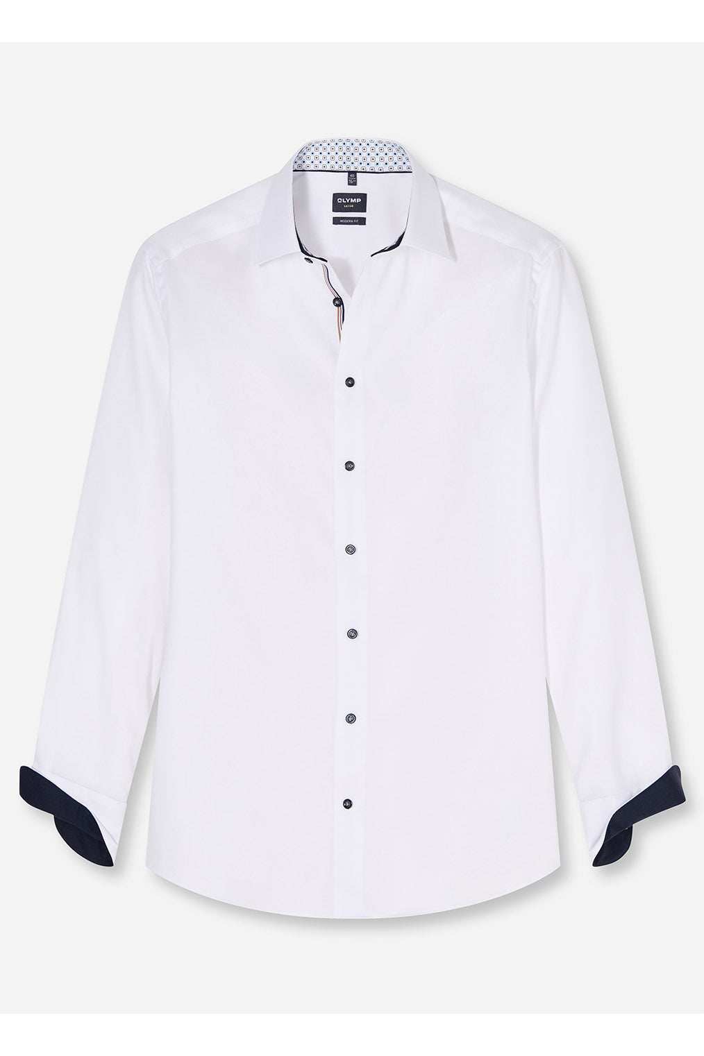 Olymp Luxor Modern Fit Plain Shirt with Geo Trim - White
