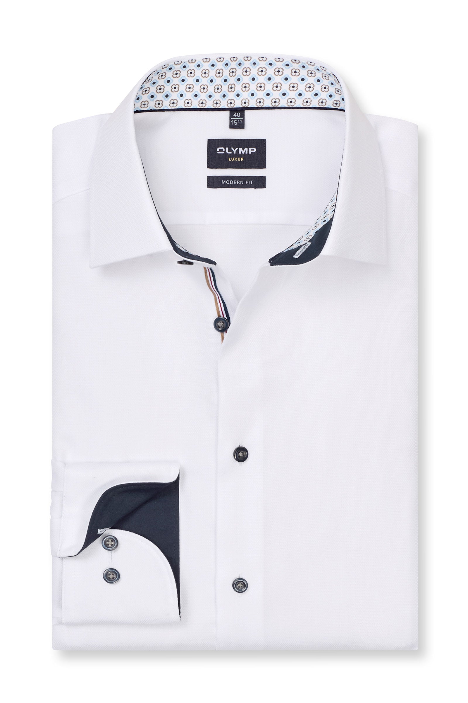 Olymp Luxor Modern Fit Plain Shirt with Geo Trim - White