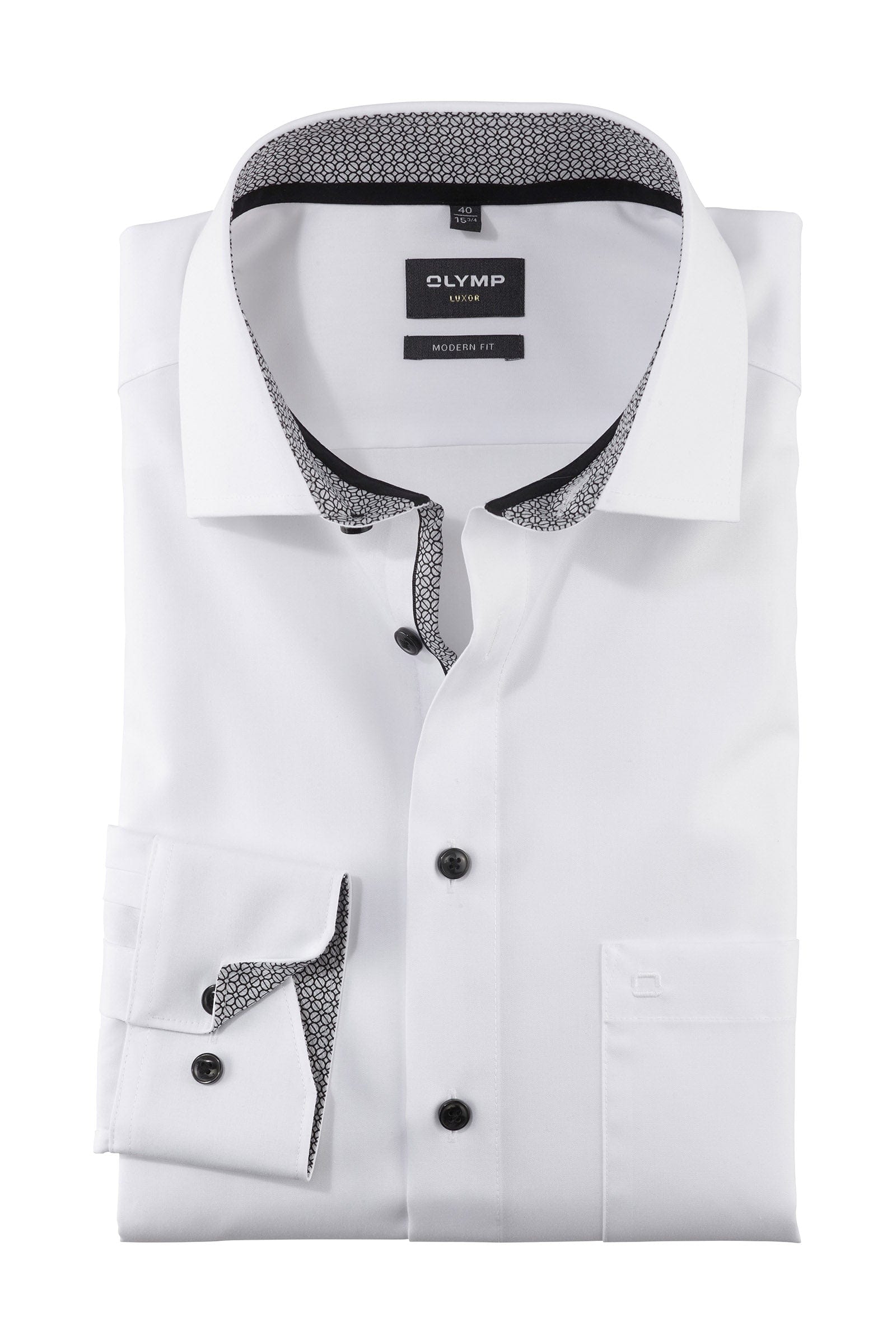Olymp Luxor Modern Fit Plain Shirt with Grey Trim - White