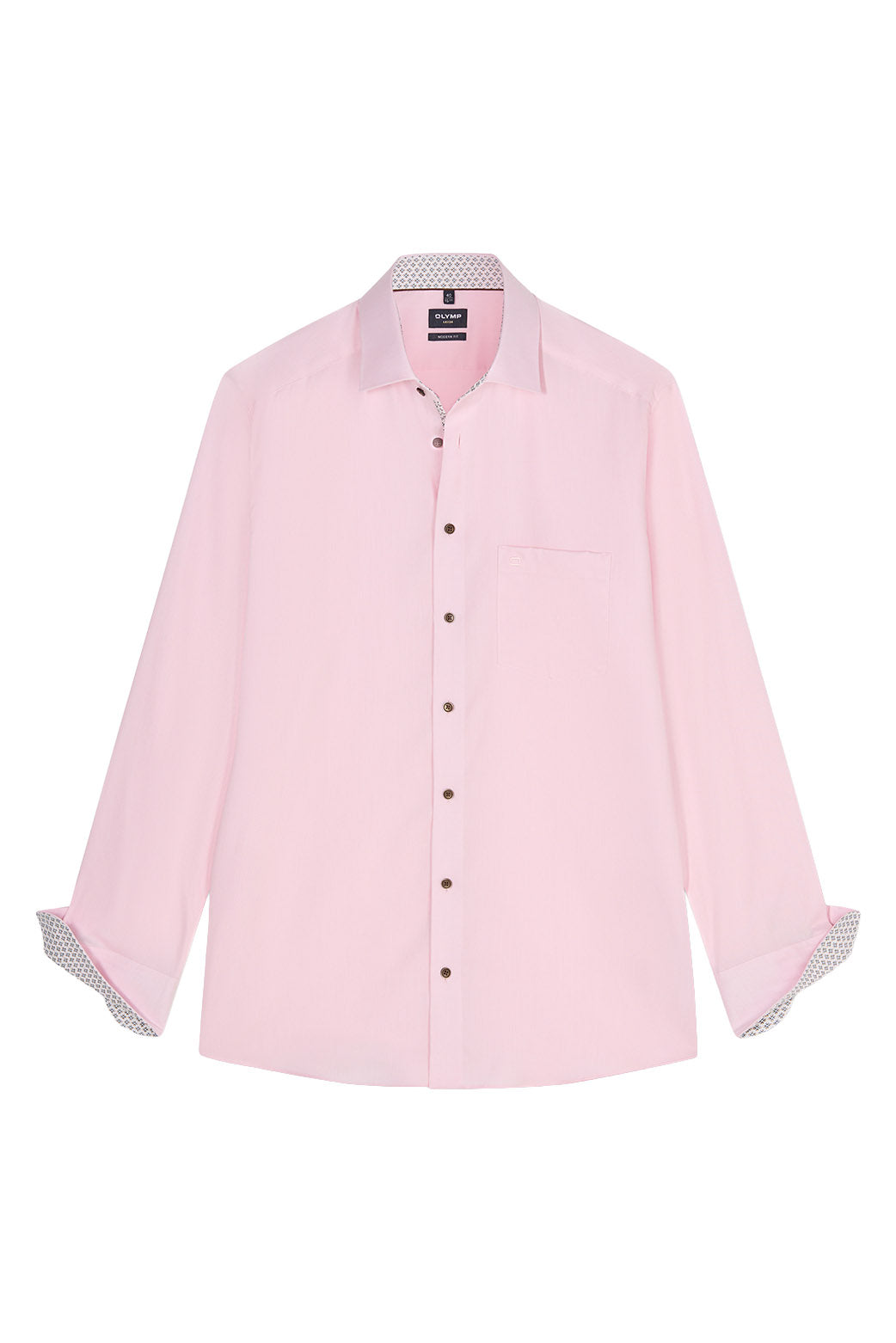 Olymp Luxor Modern Fit Plain Shirt with Trim - Pink