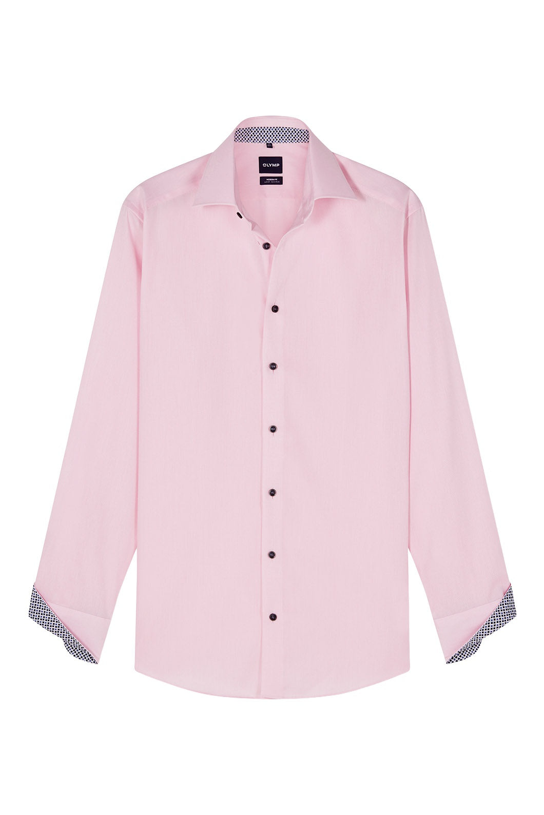 Olymp Luxor Modern Fit Plain Shirt with Trim - Pink