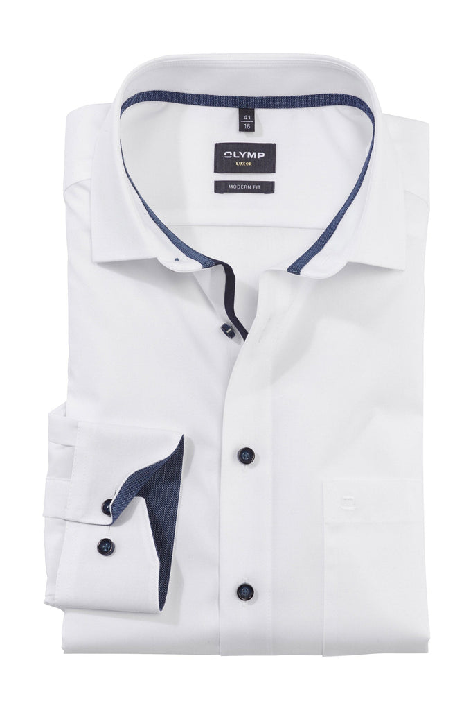 Olymp Luxor Modern Fit Plain Shirt with Trim - White