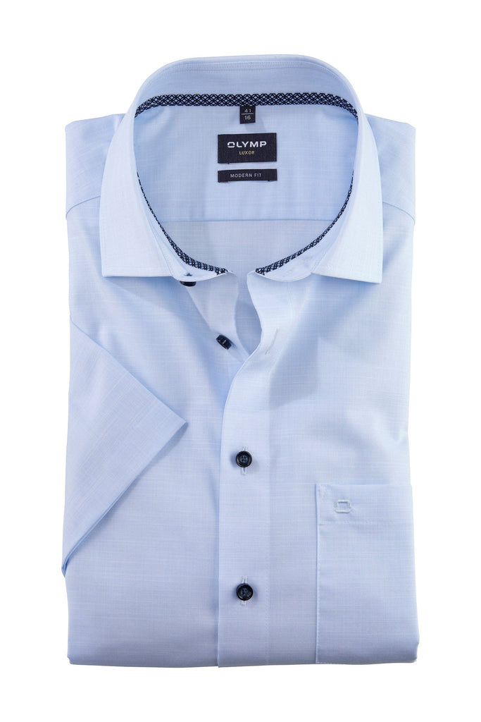 Olymp Luxor Modern Fit Plain Short Sleeve Shirt - Blue