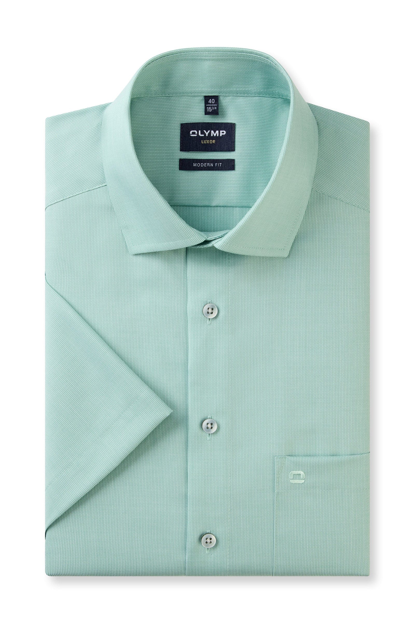 Olymp Luxor Modern Fit Plain Short Sleeve Shirt - Green