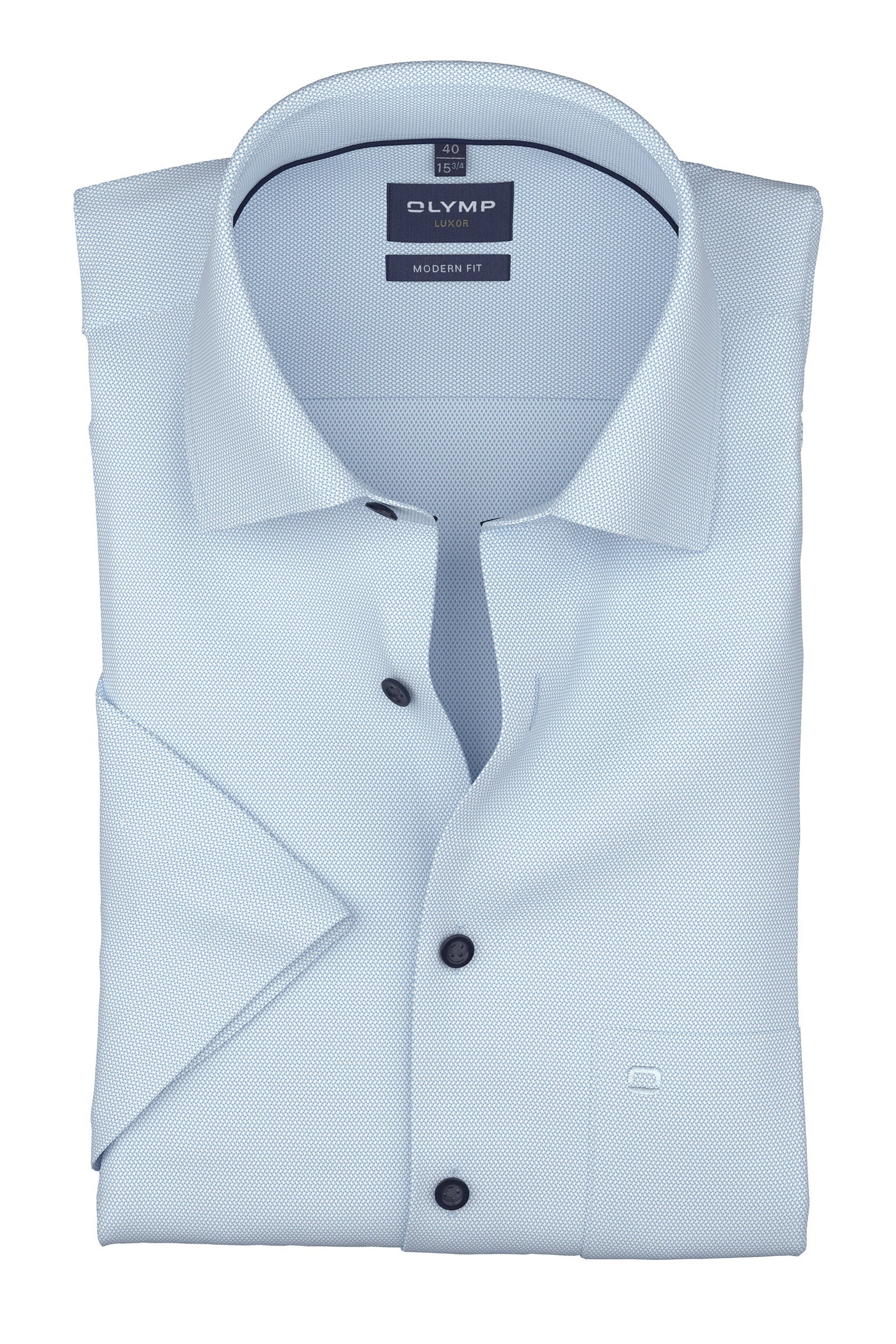 Olymp Luxor Modern Fit Plain Short Sleeve Shirt - Light Blue