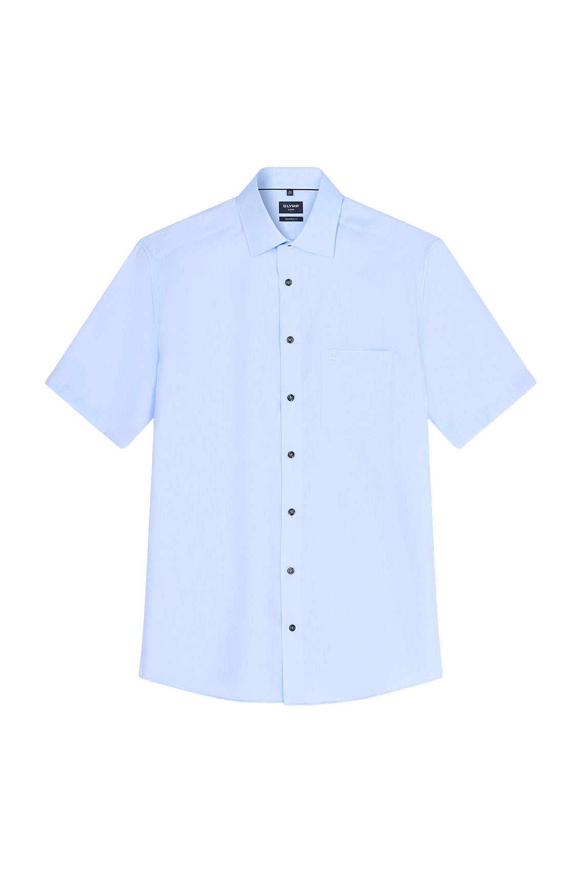 Olymp Luxor Modern Fit Plain Short Sleeve Shirt - Light Blue