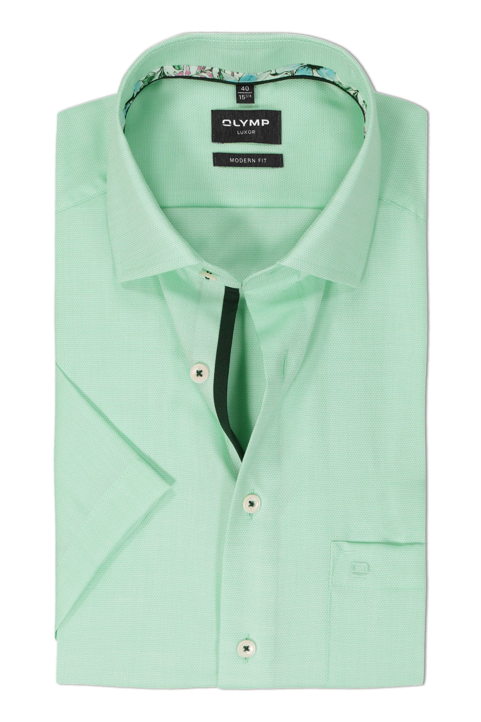 Olymp Luxor Modern Fit Plain Short Sleeve Shirt - Mint Green