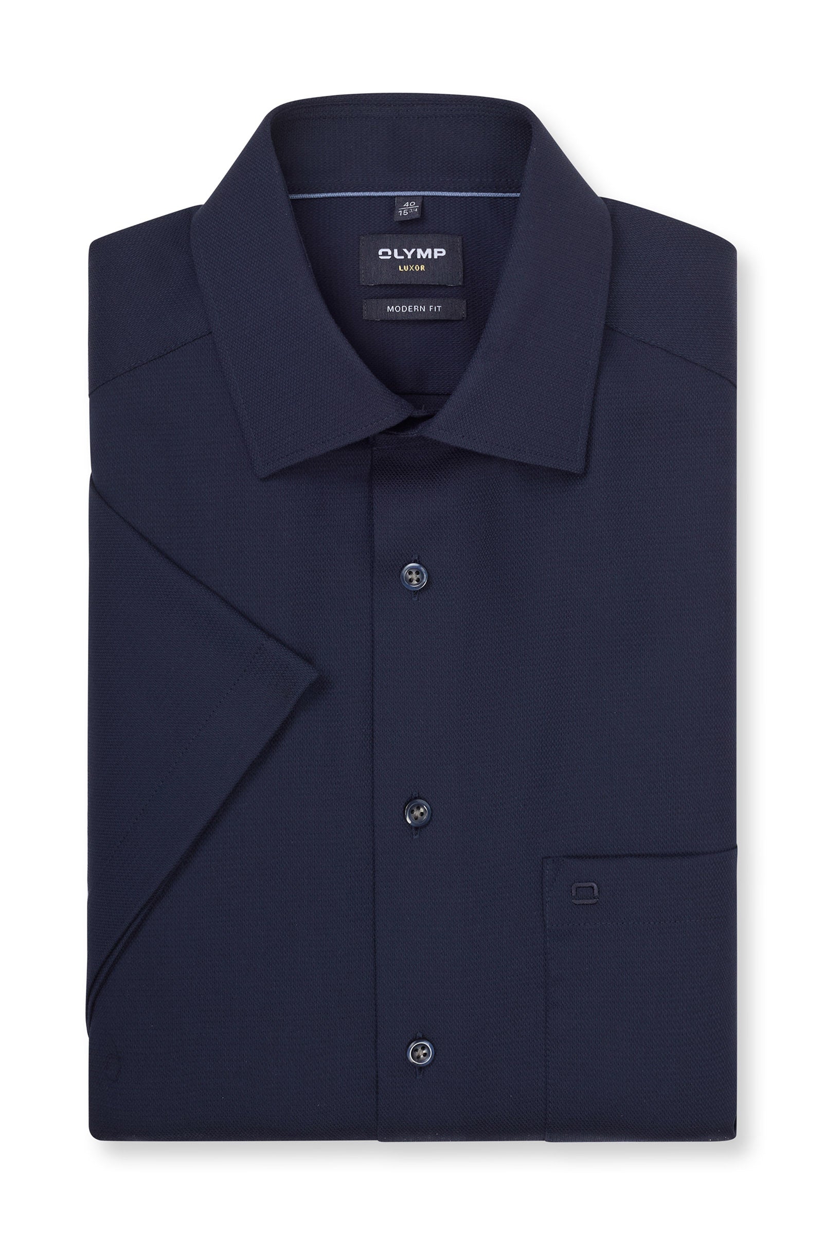 Olymp Luxor Modern Fit Plain Short Sleeve Shirt - Navy