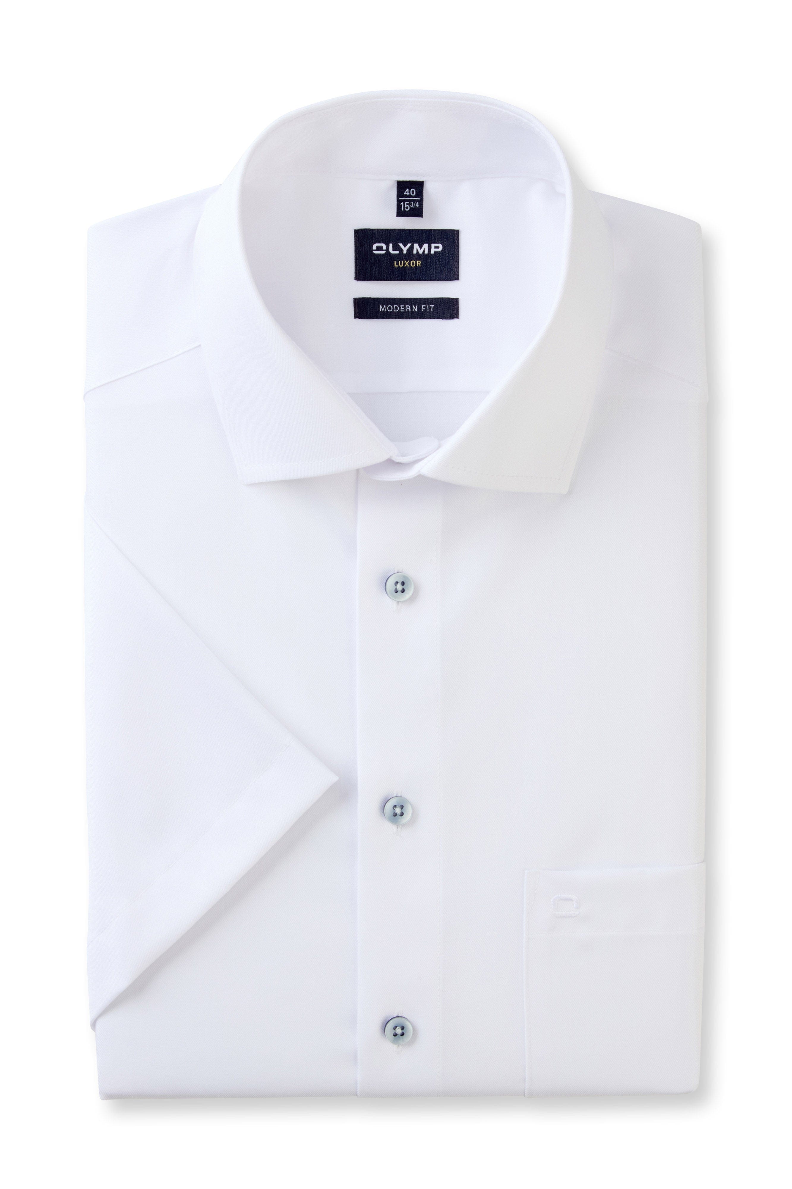 Olymp Luxor Modern Fit Plain Short Sleeve Shirt - White