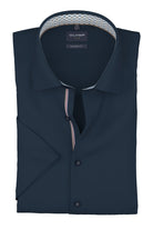 Olymp Luxor Modern Fit Plain Short Sleeve Shirt with Geo Trim - Navy
