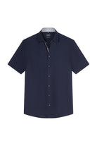 Olymp Luxor Modern Fit Plain Short Sleeve Shirt with Geo Trim - Navy