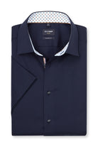 Olymp Luxor Modern Fit Plain Short Sleeve Shirt with Geo Trim - Navy
