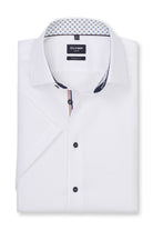 Olymp Luxor Modern Fit Plain Short Sleeve Shirt with Geo Trim - White