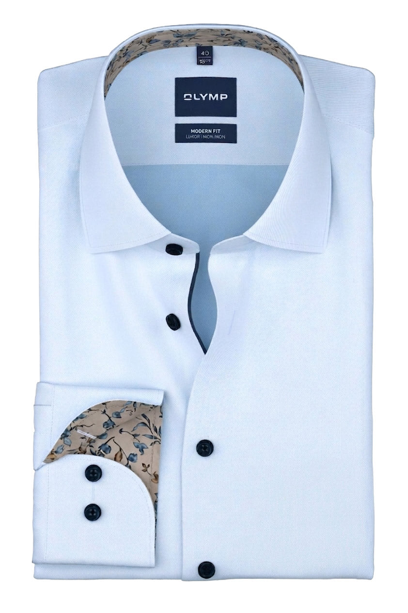 Olymp Luxor Modern Fit Plain Twill Shirt - Light Blue