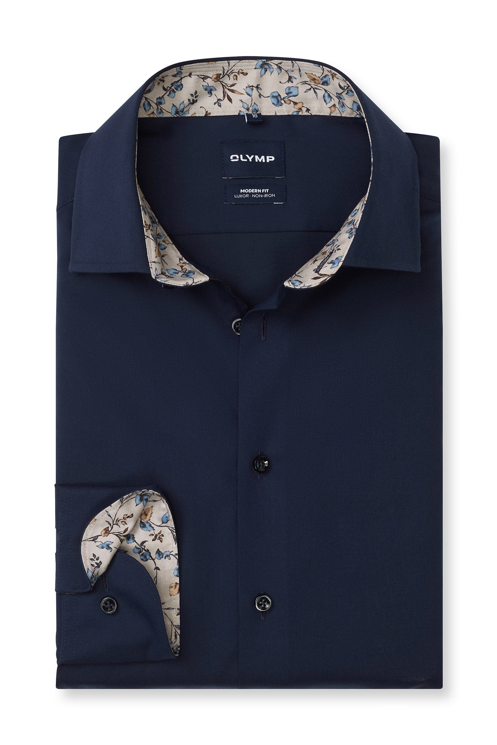 Olymp Luxor Modern Fit Plain Twill Shirt - Navy